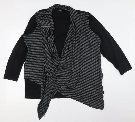 Klass Womens Black Striped Polyester Basic Button-Up Size 2XL Round Neck