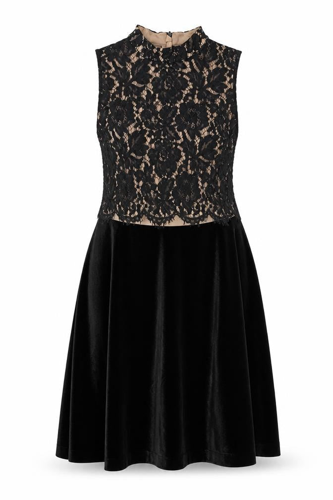 NEXT Womens Black Polyester A-Line Size 16 Mock Neck Zip - Lace Overlay