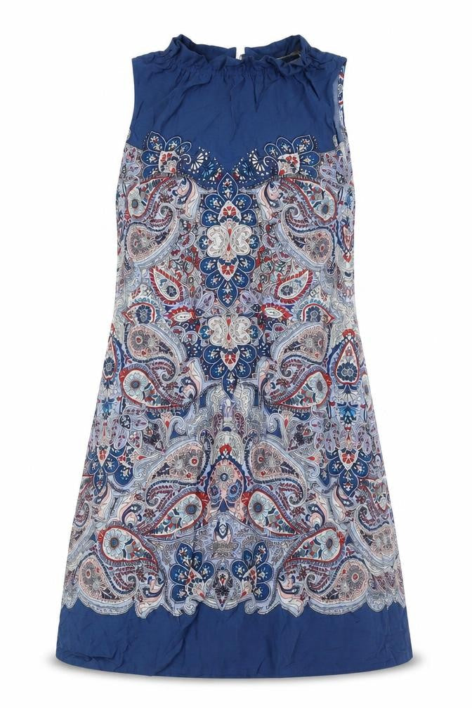 Oasis Womens Multicoloured Viscose A-Line Size 14 Mock Neck Zip - Ruffled Collar