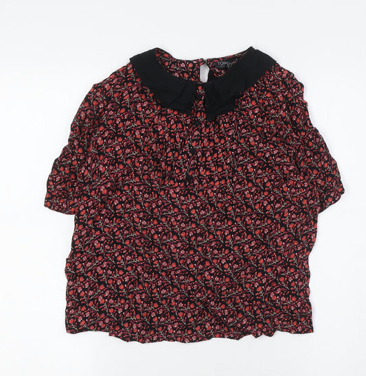 Topshop Womens Black Floral Viscose Basic Button-Up Size 8 Collared