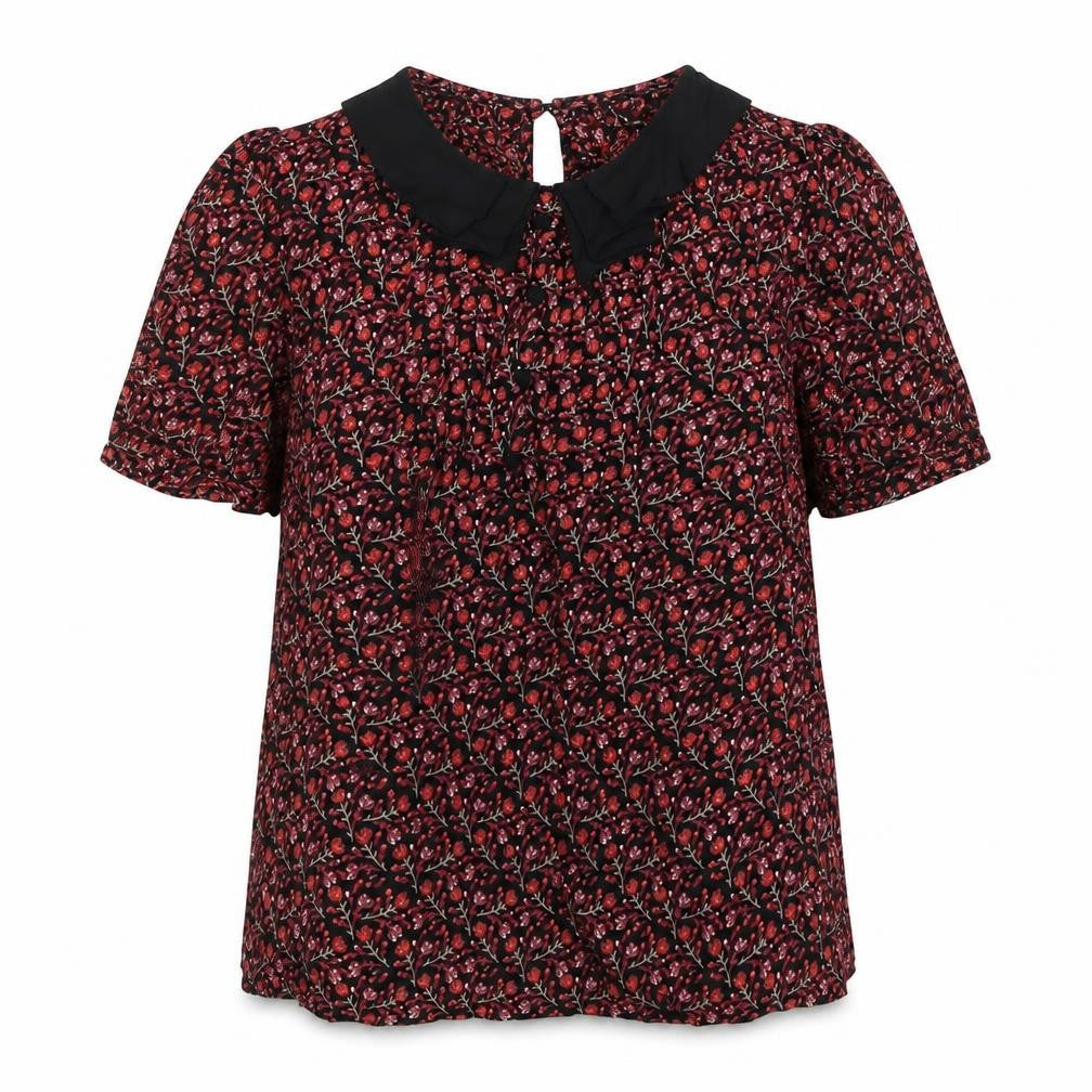 Topshop Womens Black Floral Viscose Basic Button-Up Size 8 Collared