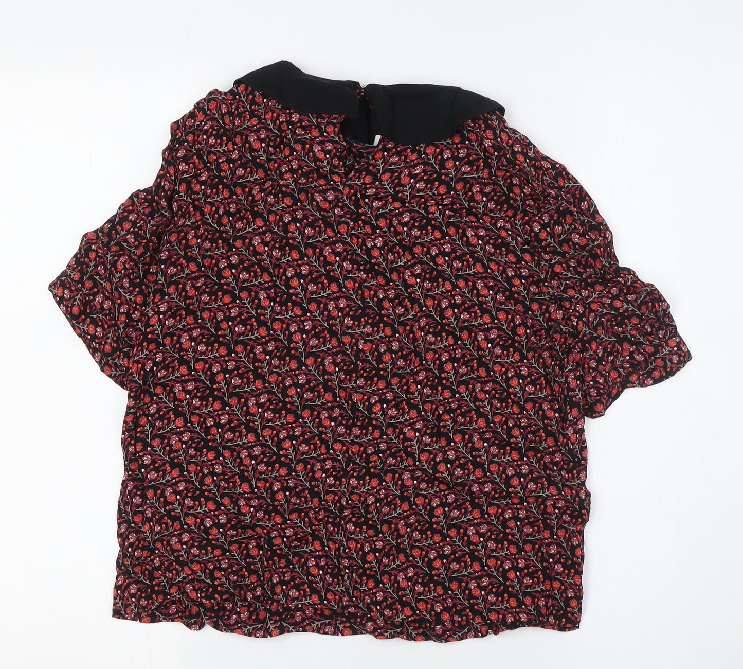 Topshop Womens Black Floral Viscose Basic Button-Up Size 8 Collared