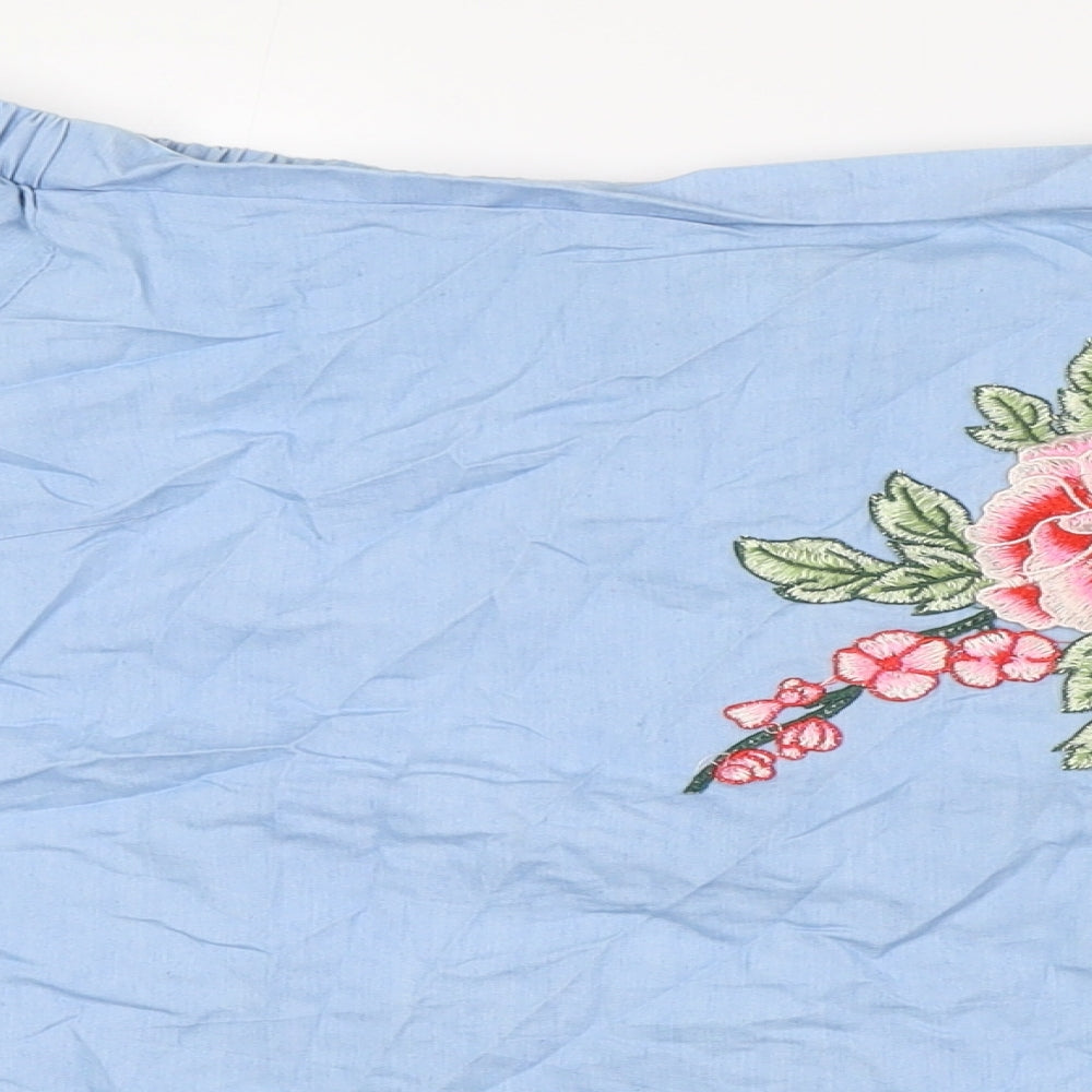 Stella Womens Blue Cotton Basic Button-Up Size 10 Off the Shoulder - Embroidery