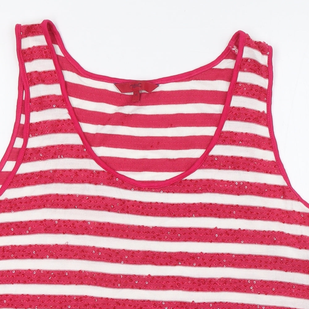 NEXT Womens Pink Striped Polyester Basic Button-Up Size 18 Round Neck - Sequins