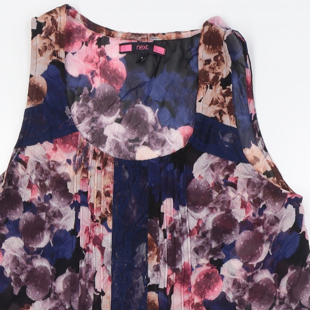 NEXT Womens Multicoloured Floral Nylon Basic Button-Up Size 10 Round Neck