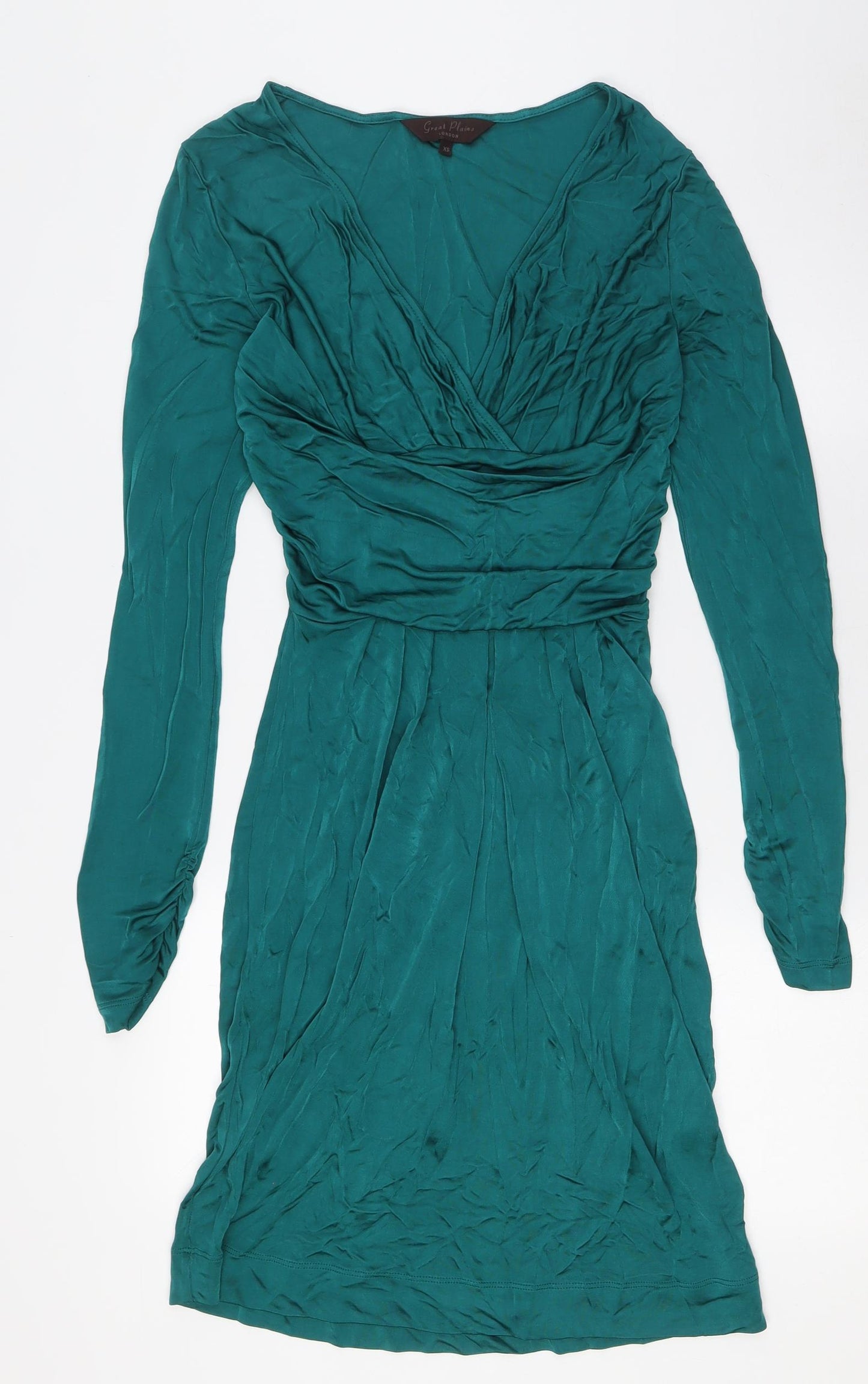 Great Plains Womens Green Viscose A-Line Size XS V-Neck Zip