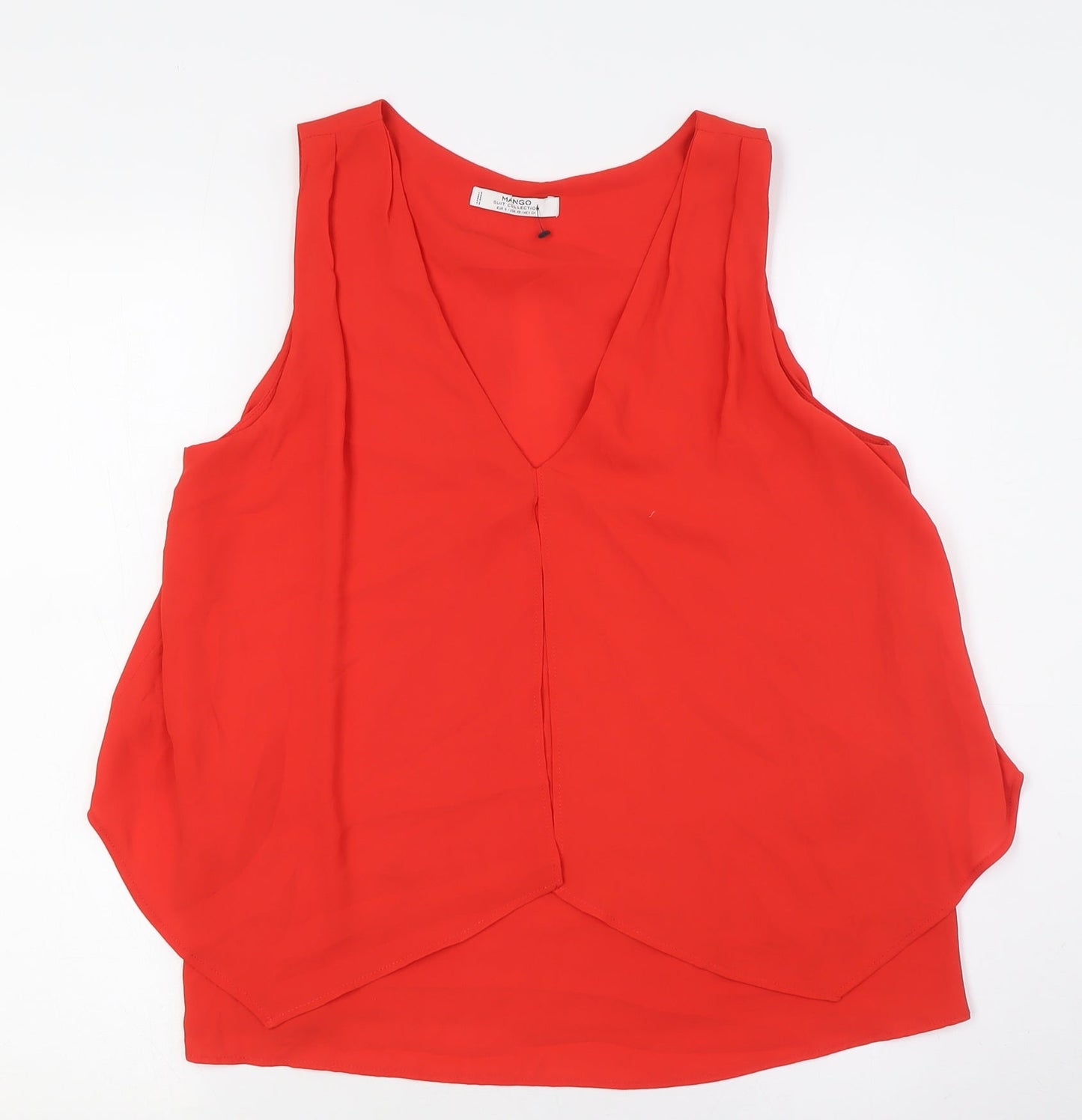 Mango Womens Orange Polyester Basic Button-Up Size S V-Neck - Layered