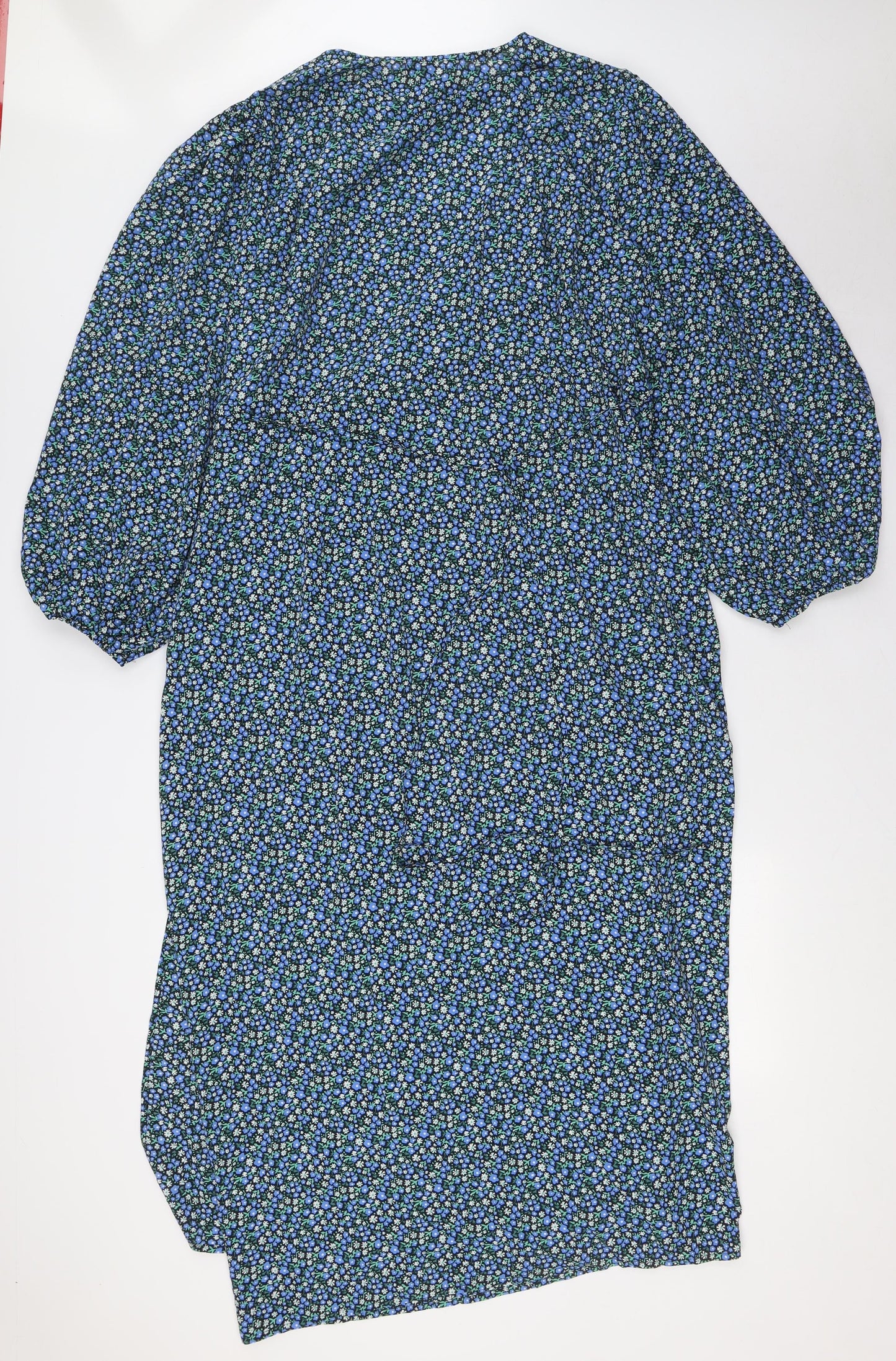 Glamourous Curve Womens Blue Floral Polyester Wrap Dress Size 24 V-Neck Tie