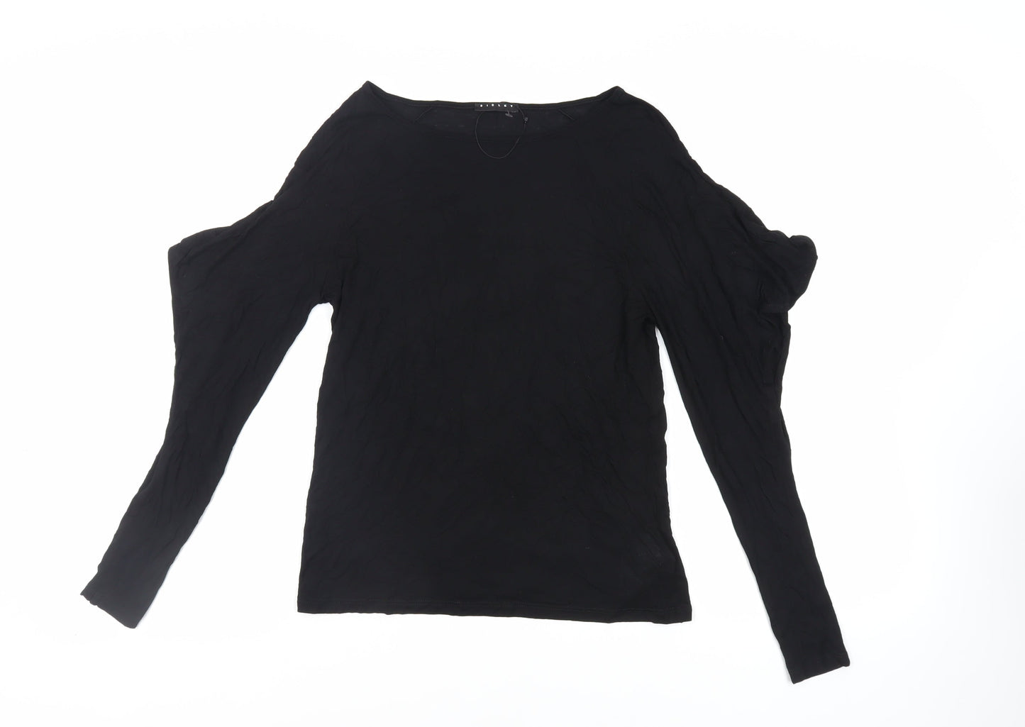 Sisley Womens Black Viscose Basic T-Shirt Size S Boat Neck - Shoulder Detail