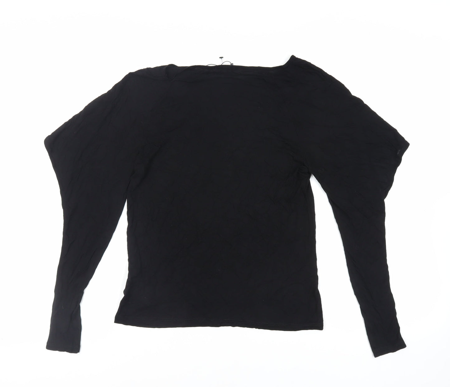 Sisley Womens Black Viscose Basic T-Shirt Size S Boat Neck - Shoulder Detail
