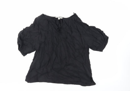 Additional front view of Autograph women’s black cupro basic blouse, size UK 14, round neck