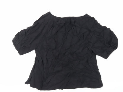Back view of Autograph women’s black cupro basic blouse, size UK 14, round neck