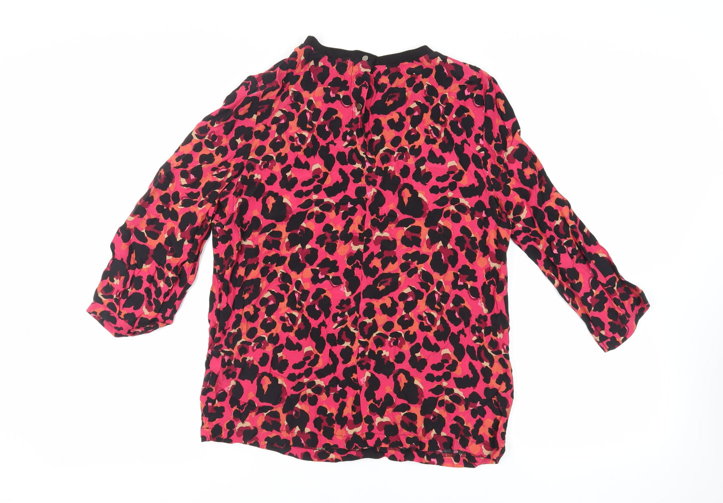 NEXT Womens Pink Animal Print Viscose Basic Blouse Size 10 Crew Neck