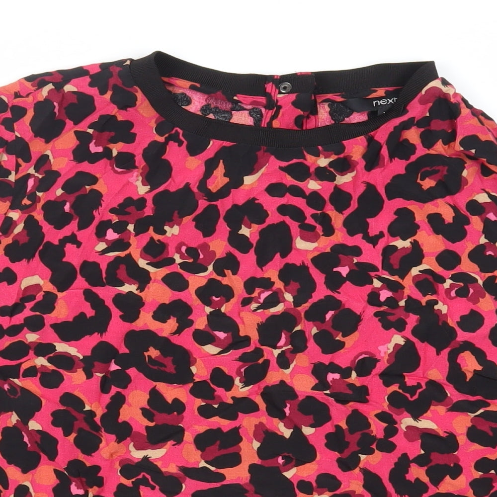 NEXT Womens Pink Animal Print Viscose Basic Blouse Size 10 Crew Neck