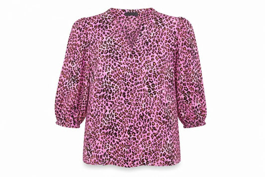 Marks and Spencer Womens Pink Animal Print Viscose Basic Button-Up Size 12 V-Neck