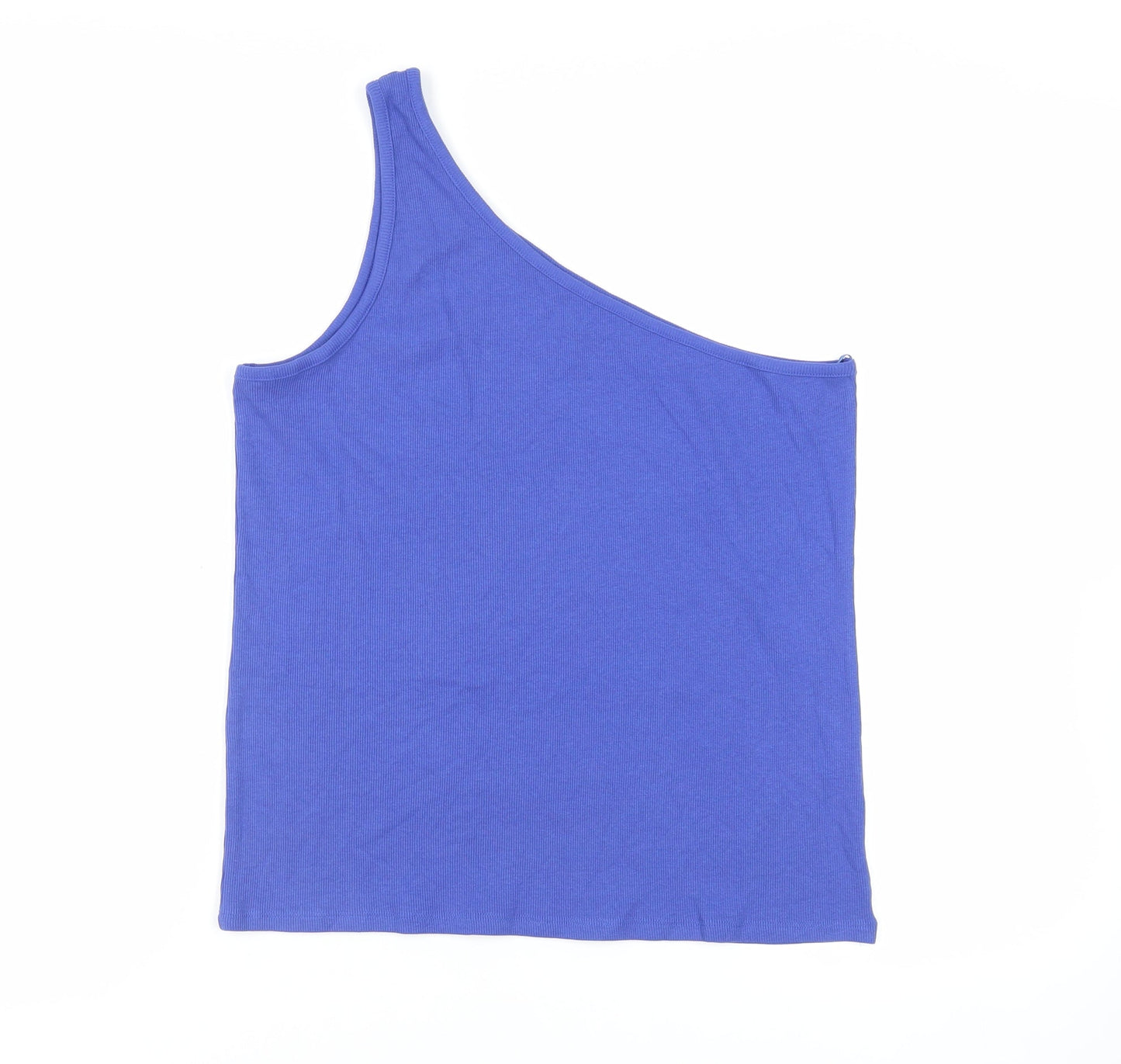 Marks and Spencer Womens Blue Cotton Basic Tank Size 20 One Shoulder - Ribbed