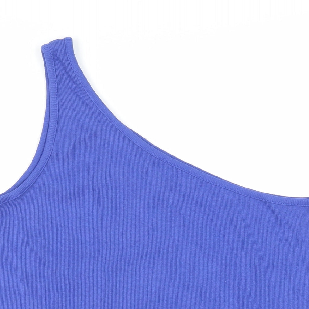 Marks and Spencer Womens Blue Cotton Basic Tank Size 20 One Shoulder - Ribbed