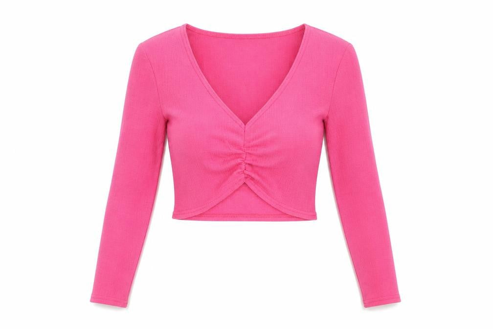 PRETTYLITTLETHING Womens Pink Polyester Cropped Blouse Size 8 V-Neck