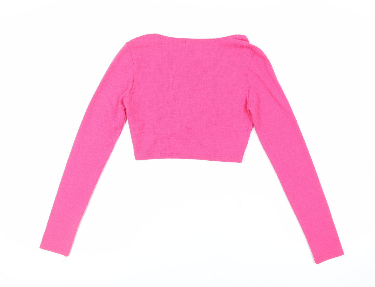 PRETTYLITTLETHING Womens Pink Polyester Cropped Blouse Size 8 V-Neck