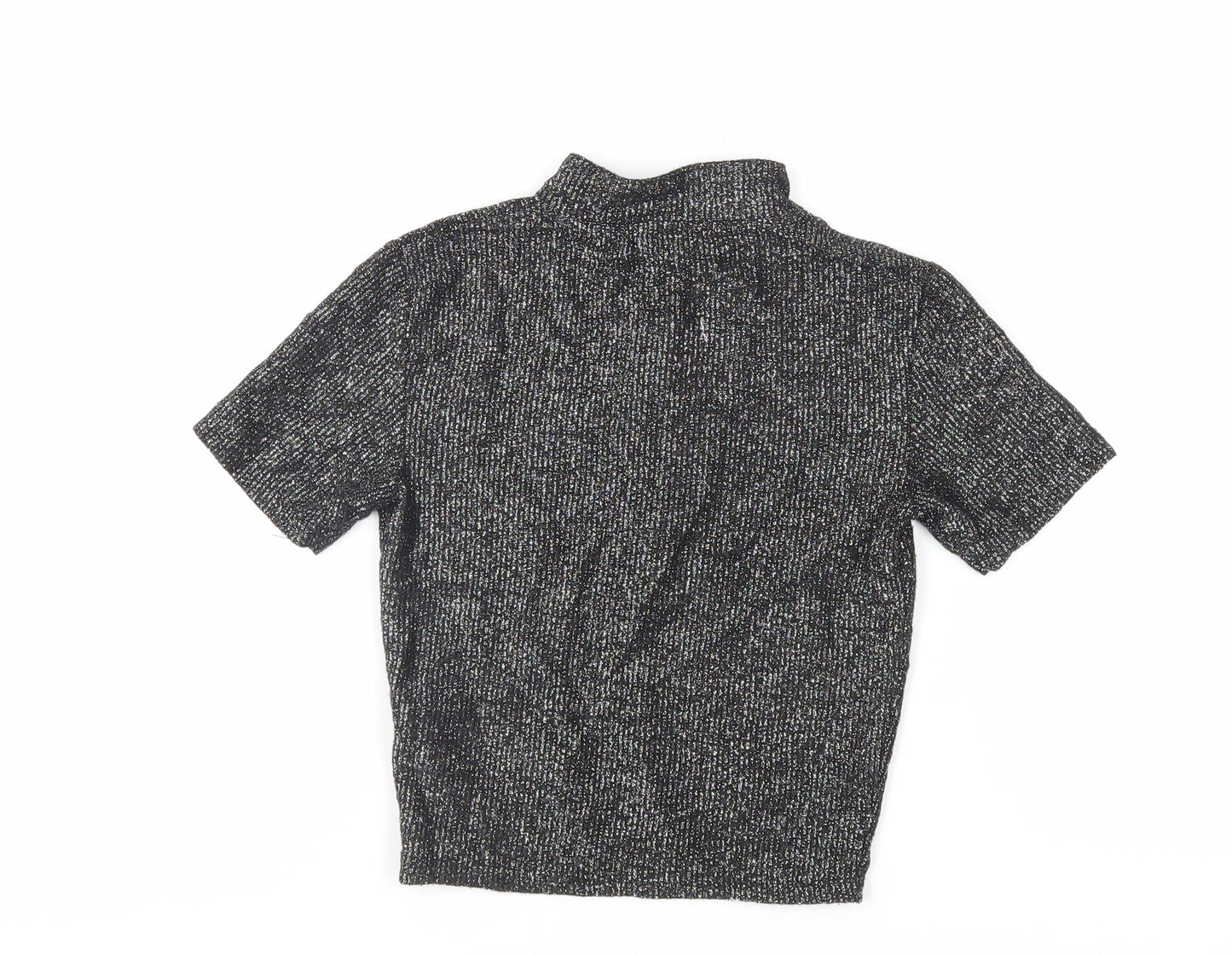 Light Before Dark Womens Black Viscose Cropped T-Shirt Size XS Mock Neck - Glitter