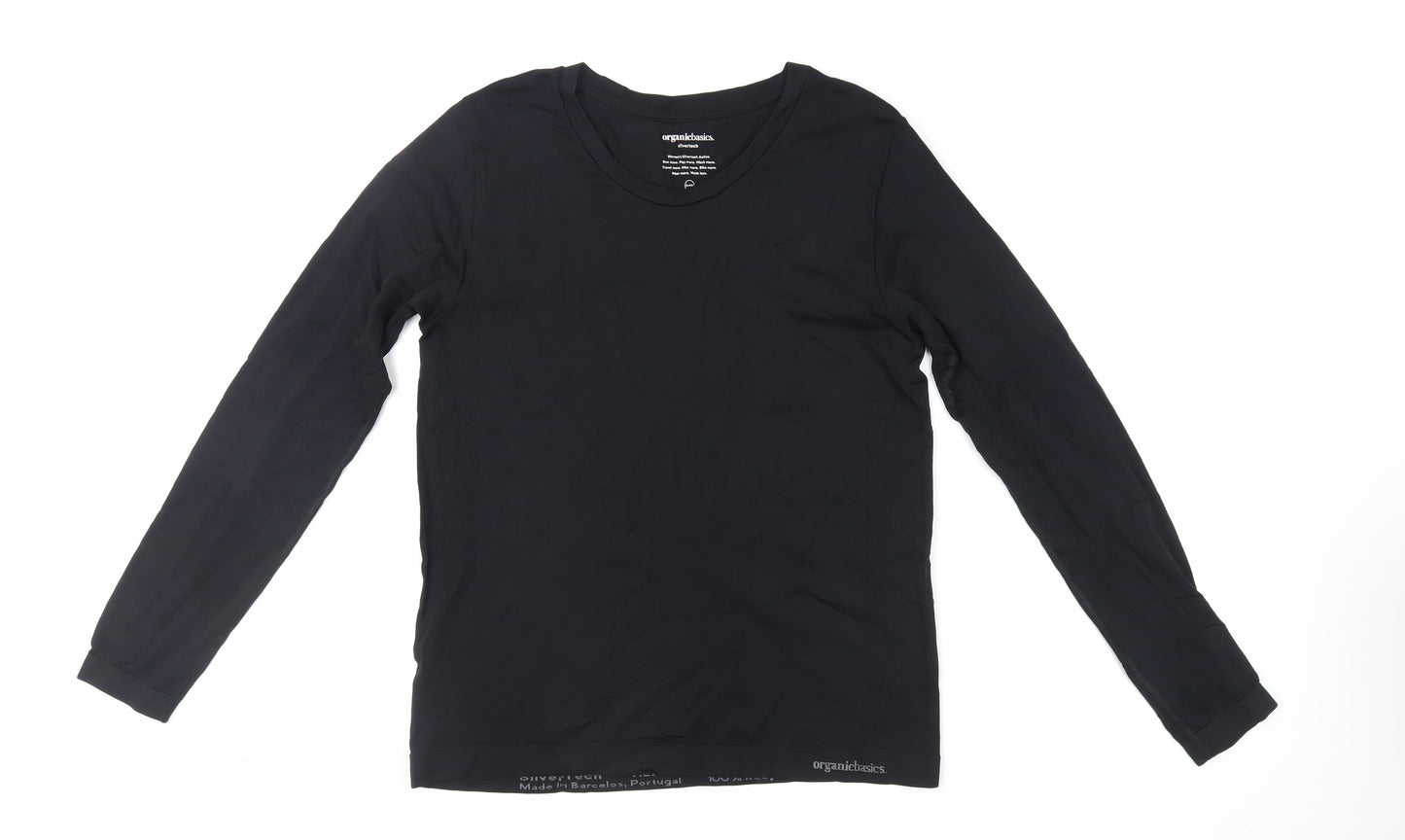 Organic Basics Womens Black Nylon Basic T-Shirt Size XL Crew Neck Pullover - Gym Workout Running