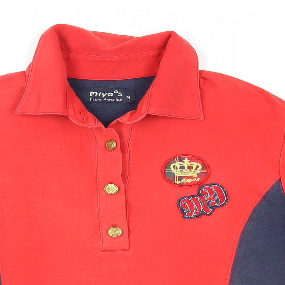 Miya's Womens Red Cotton Basic Polo Size M Collared - Embroidered Detail