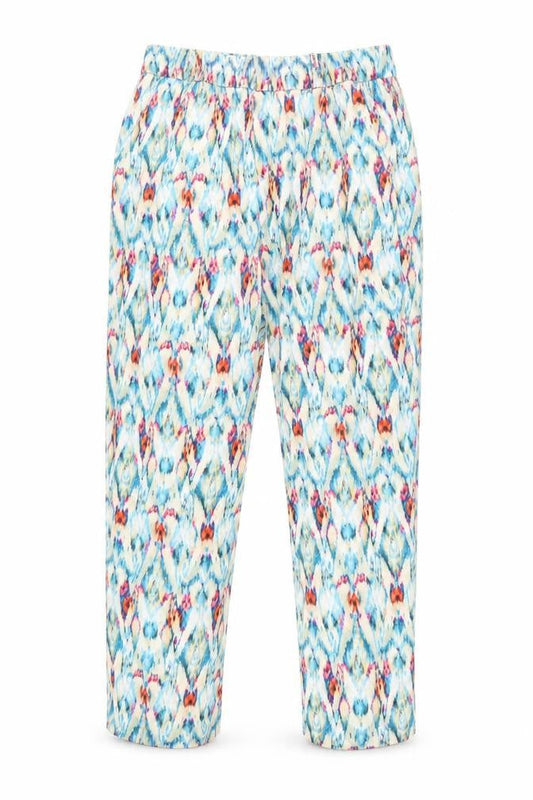 Zara Womens Multicoloured Geometric Viscose Trousers Size L L24 in Regular - Elasticated Waist