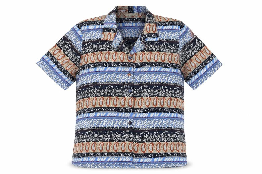 Design Essentials Womens Blue Paisley Polyester Basic Button-Up Size 14 Collared