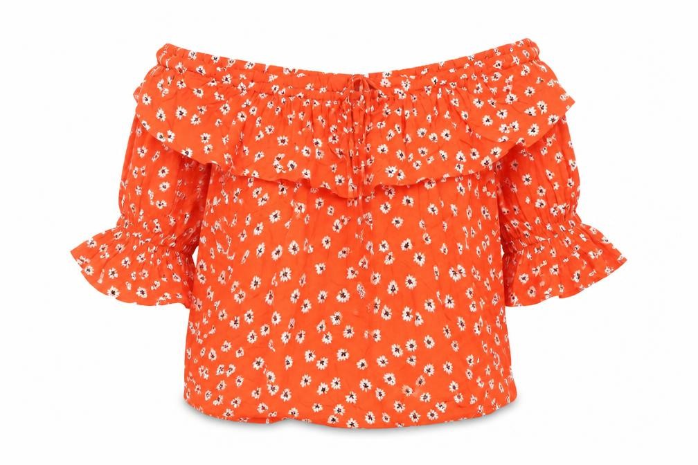 Ganni Womens Red Floral Viscose Basic Blouse Size 14 Off the Shoulder - Ruffle