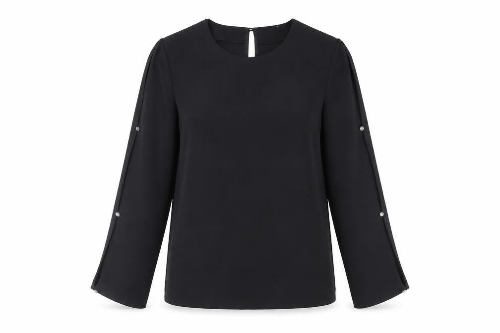 Warehouse Womens Black Polyester Basic Blouse Size 10 Round Neck - Rhinestone Detail