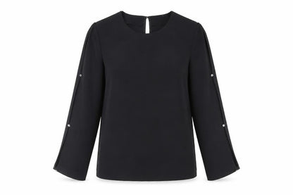 Warehouse Womens Black Polyester Basic Blouse Size 10 Round Neck - Rhinestone Detail