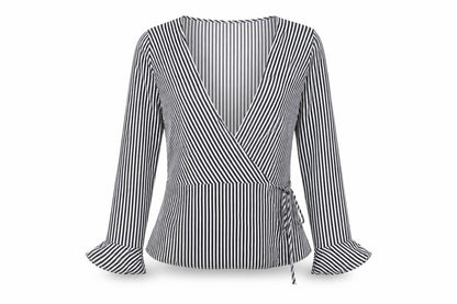 Divided by H&M Womens Black Striped Polyester Wrap Blouse Size 10 V-Neck