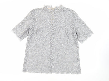 Next Womens Grey Nylon Basic Blouse Size 16 Mock Neck - Sheer