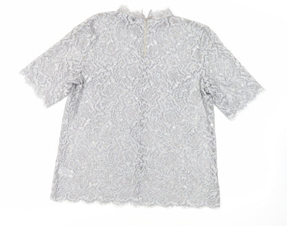 Next Womens Grey Nylon Basic Blouse Size 16 Mock Neck - Sheer