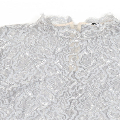 Next Womens Grey Nylon Basic Blouse Size 16 Mock Neck - Sheer
