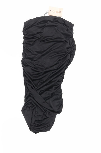Additional front view of Missguided women’s black polyester bodycon, size UK 10, off the shoulder pullover - ruched strapless