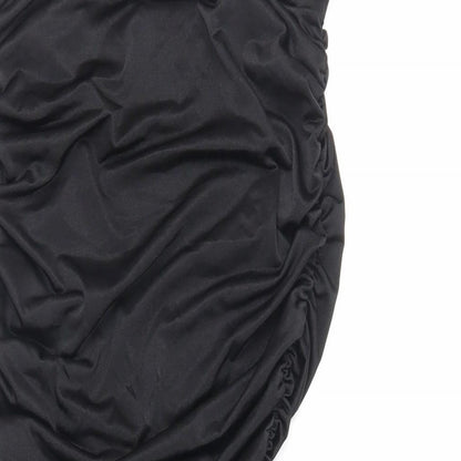 Close-up detail of Missguided women’s black polyester bodycon, size UK 10, off the shoulder pullover - ruched strapless