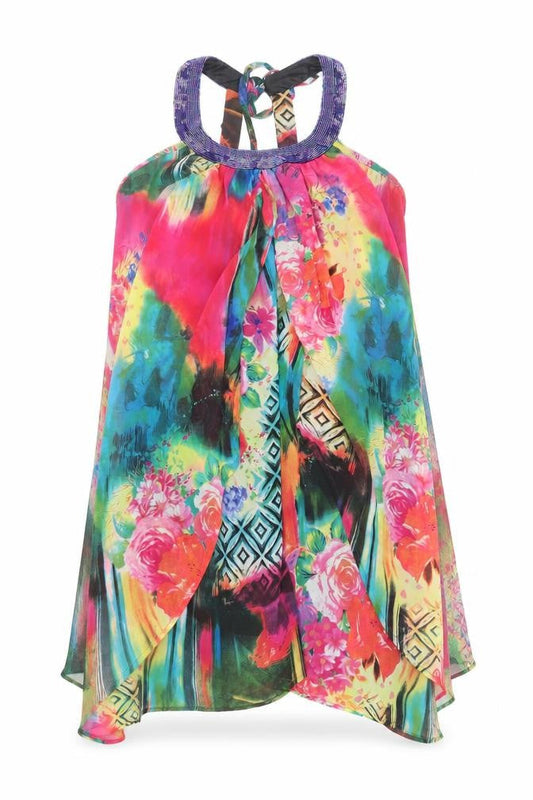 Next Womens Multicoloured Geometric Polyester Trapeze & Swing Size 14 Halter Tie - Beaded Neckline