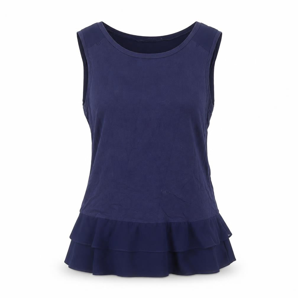 Liu Jo Womens Blue Cotton Basic Tank Size S Boat Neck - Ruffle