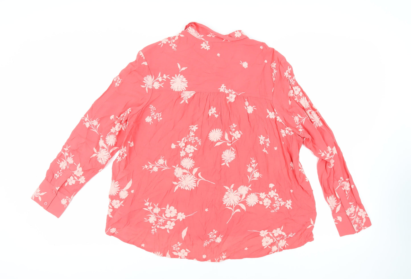 Marks and Spencer Womens Pink Floral Viscose Basic Button-Up Size 10 Collared