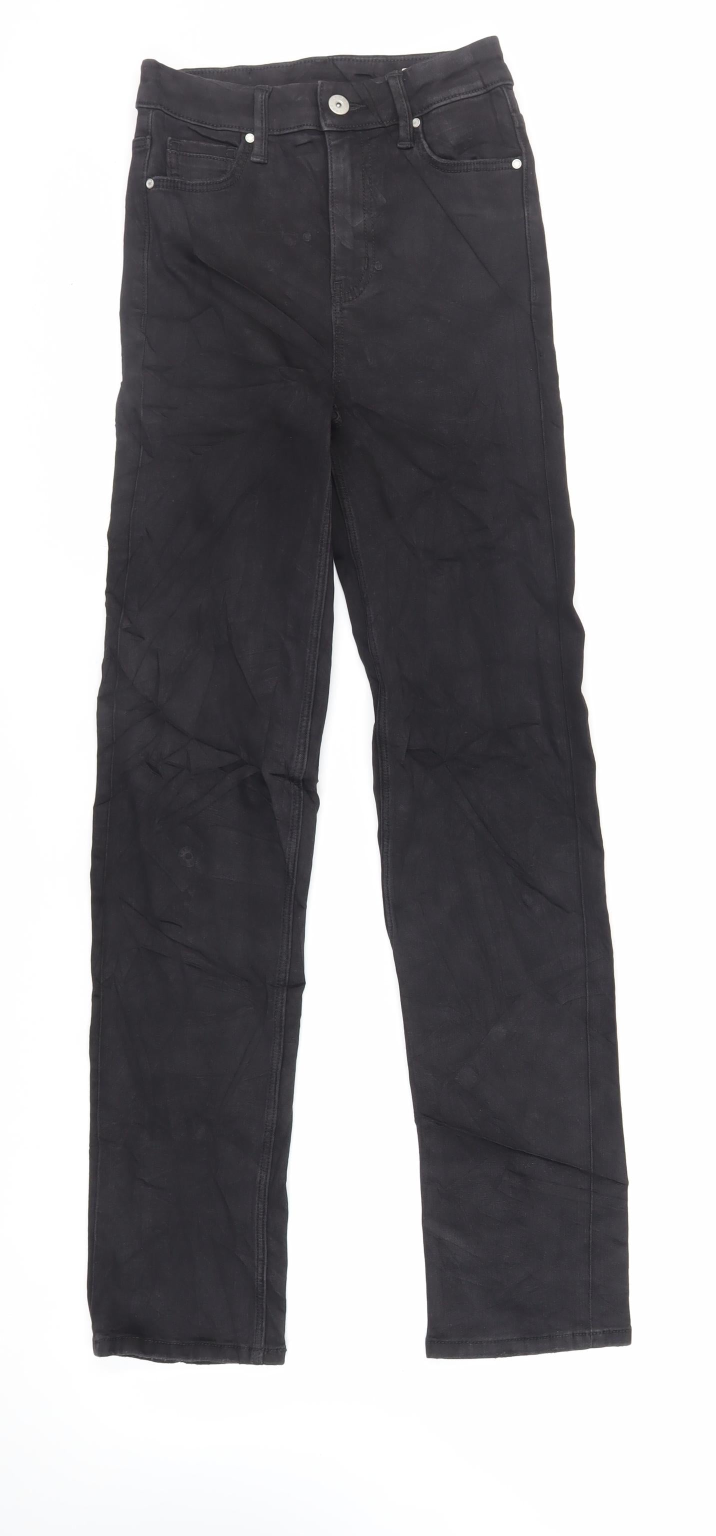 Marks and Spencer Womens Black Cotton Straight Jeans Size 6 L31 in Regular Zip