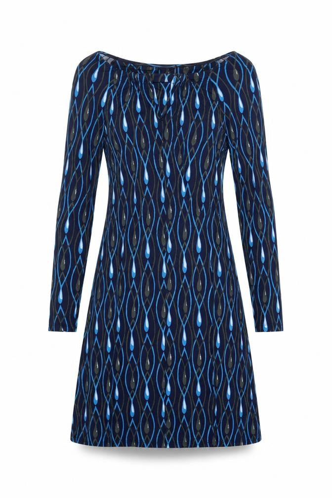 Allegra Womens Blue Geometric Viscose A-Line Size S Boat Neck Pullover