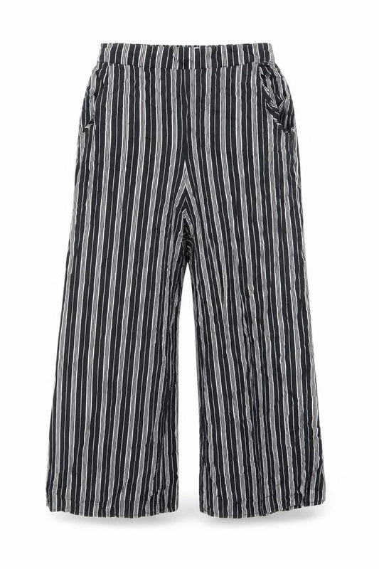 Hollister Womens Black Striped Viscose Cropped Trousers Size S L22 in Regular - Elasticated Waist