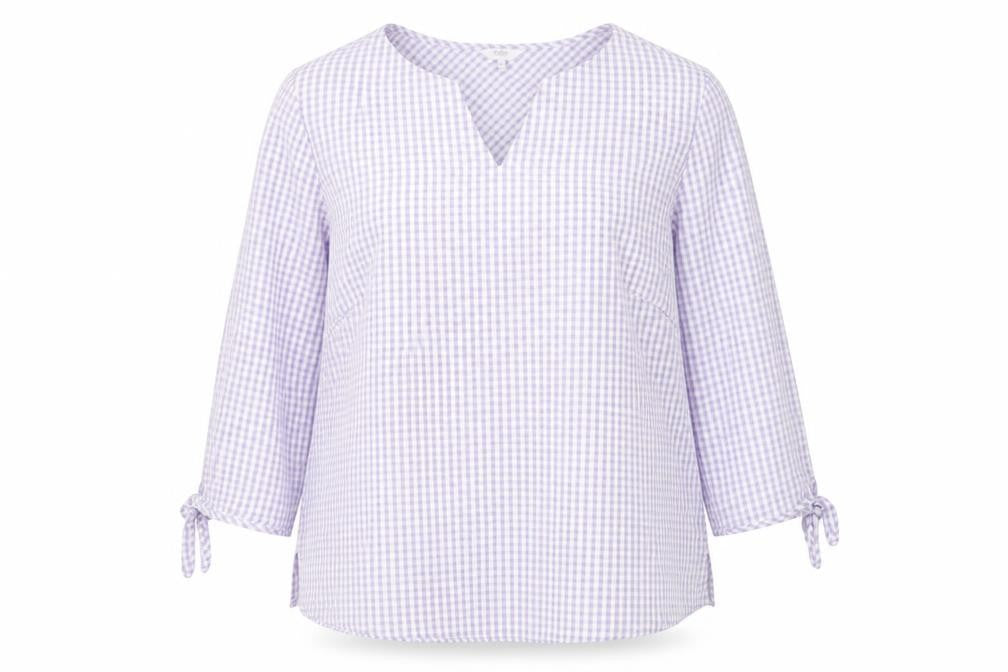 Cotton Traders Womens Purple Check Cotton Basic Blouse Size 14 V-Neck
