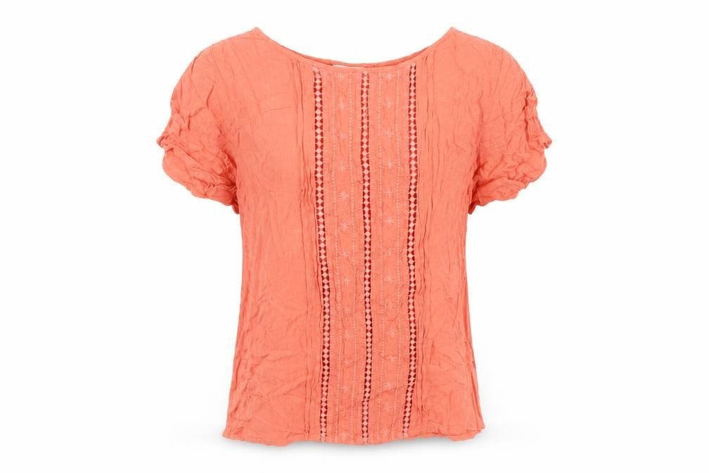 Cotton Traders Womens Orange Viscose Basic Blouse Size 14 Boat Neck - Embroidered