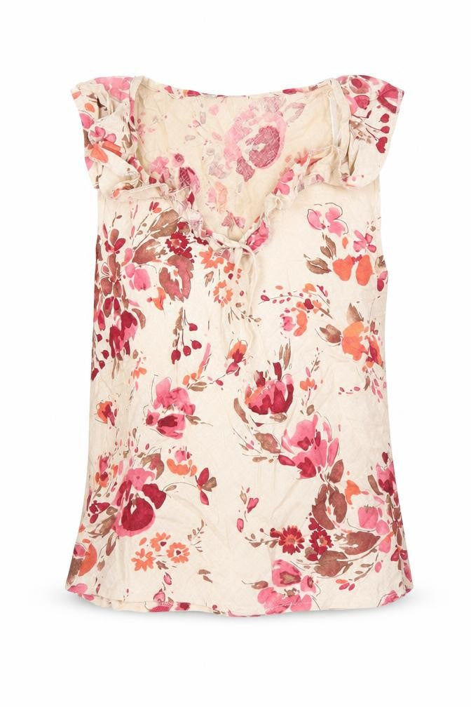 Mia Moda Womens Multicoloured Floral Linen Tunic Blouse Size 10 Sweetheart