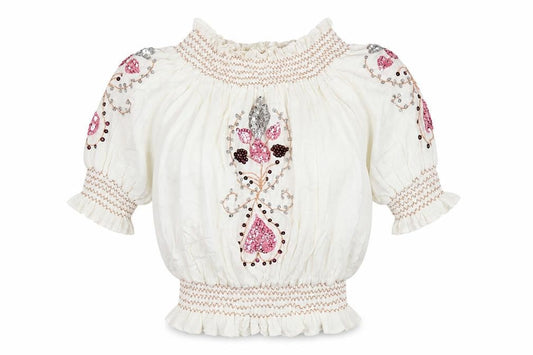 Lindsay Brown Womens Ivory Cotton Tunic Blouse Size XL Boat Neck - Sequin Detail