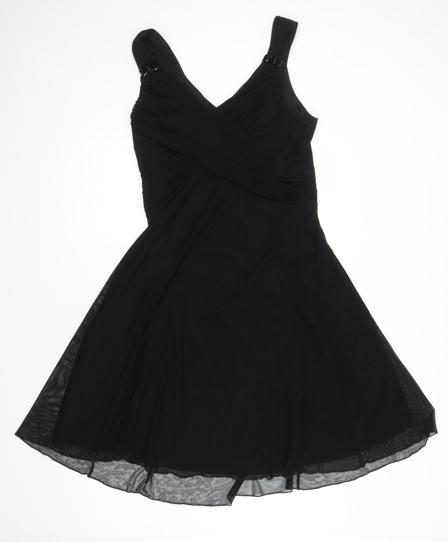 NEXT Womens Black Nylon A-Line Size 16 V-Neck - Beaded Detail