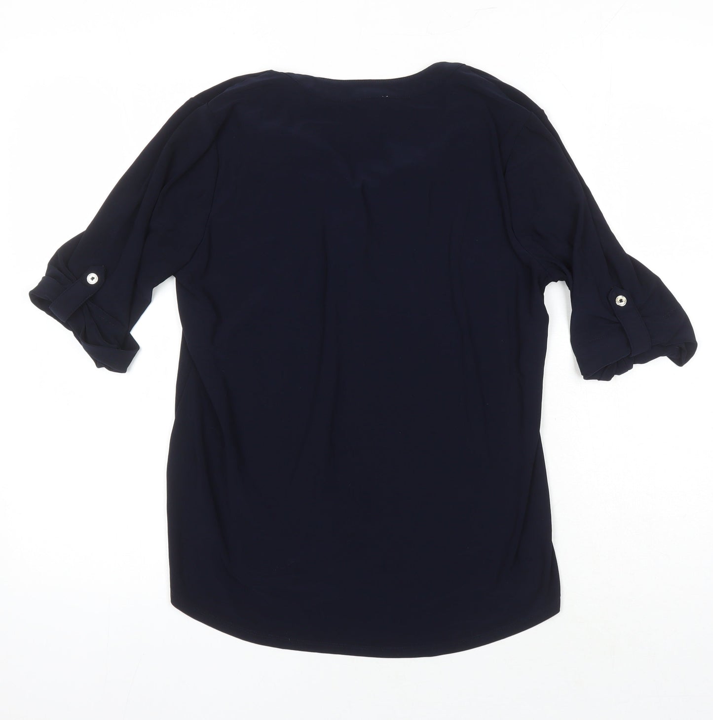Anna Klein Womens Blue Polyester Tunic Blouse Size L V-Neck