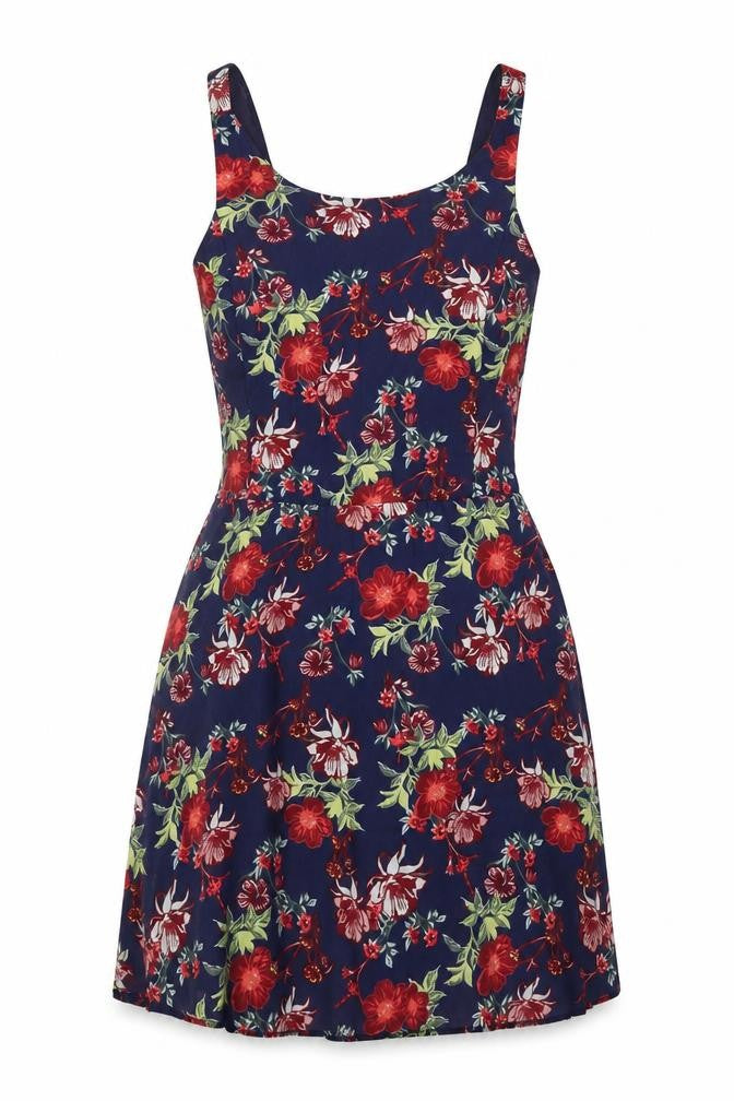 H&M Womens Multicoloured Floral Polyester A-Line Size 6 Scoop Neck